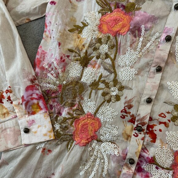 Aratta Silent Journey The Thought Of You Blouse Top Shirt XS Embroidered Sequin - Picture 2 of 8